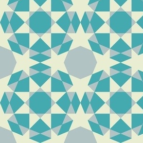 Eight pointed star - cream and aqua on dove grey