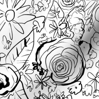 In the Garden Sketchy Floral  // Black and White 