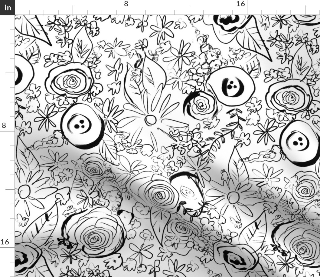 In the Garden Sketchy Floral  // Black and White 