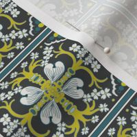 Dogwood Spanish Tiles - Dark Gray, Dark Teal Blue and Mustard Yellow - Medium Scale