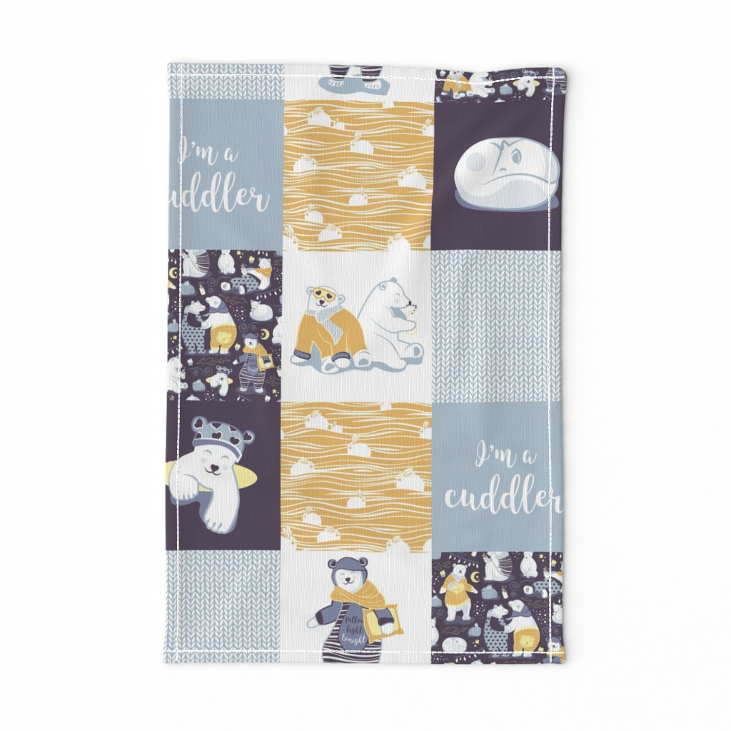 Arctic bear cuddler wholecloth quilt top III // violet beet grey yellow