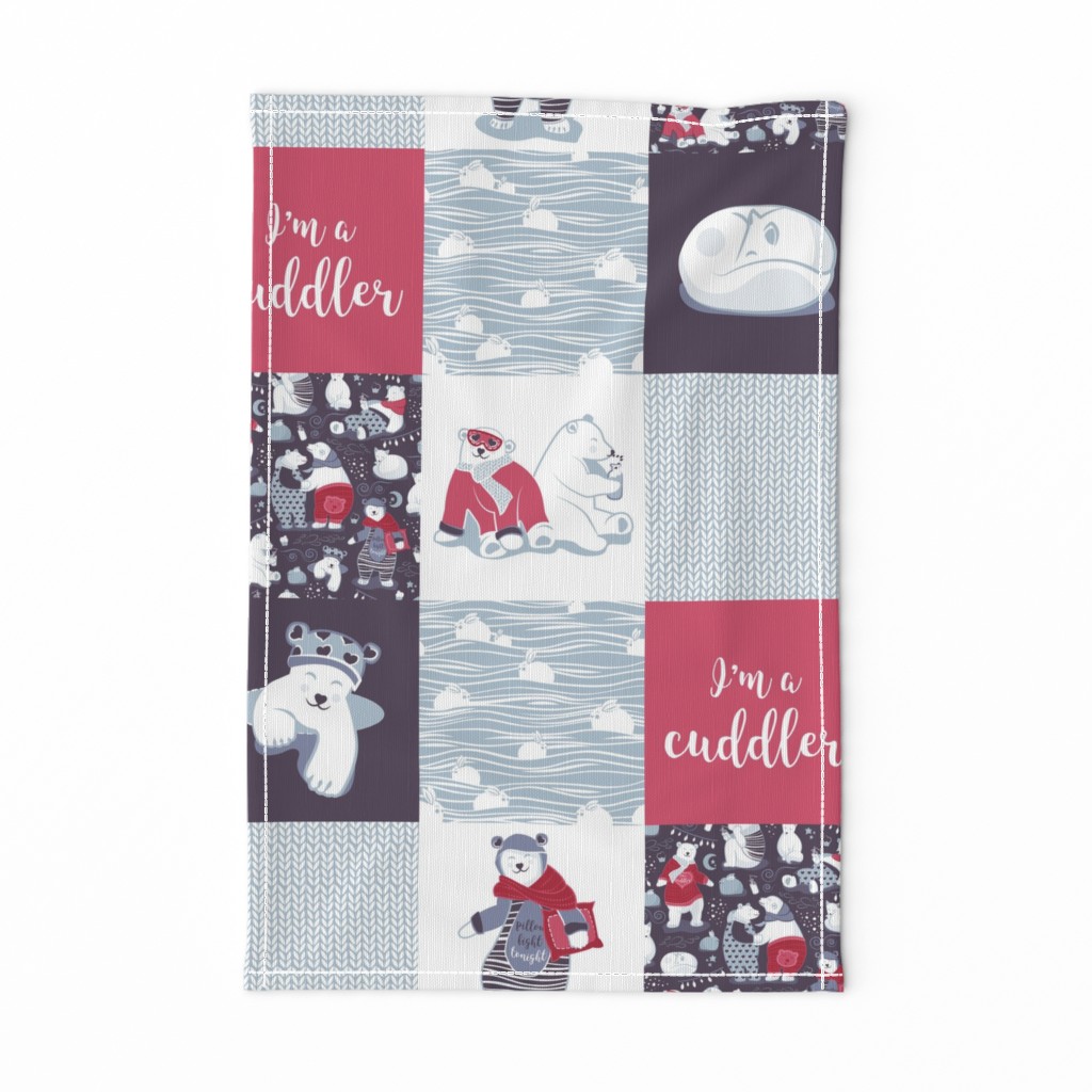 Arctic bear cuddler wholecloth quilt top IV // violet beet grey red