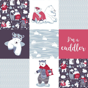Arctic bear cuddler wholecloth quilt top IV // violet beet grey red