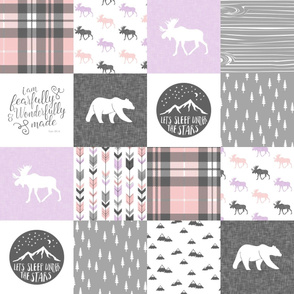 Fearfully and Wonderfully Made Patchwork Fabric || Purple, Pink, Grey