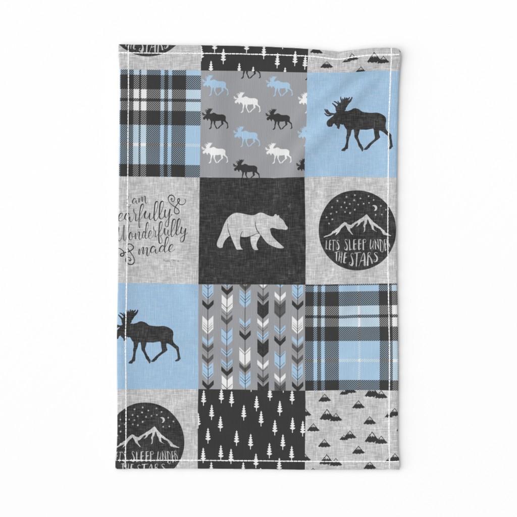 Fearfully and Wonderfully Made Patchwork Fabric || Blue & Grey