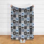 Fearfully and Wonderfully Made Patchwork Fabric || Blue & Grey