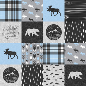 Fearfully and Wonderfully Made Patchwork Fabric || Blue & Grey