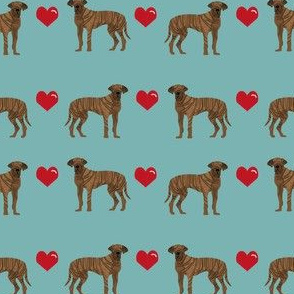 great dane brindle love hearts dog fabric turquoise