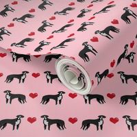 great dane black and white love hearts dog fabric pink