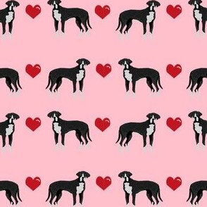 great dane black and white love hearts dog fabric pink