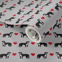 great dane black and white love hearts dog fabric grey