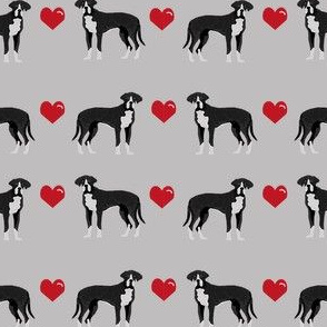 great dane black and white love hearts dog fabric grey