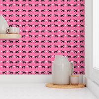 great dane black and white love hearts dog fabric hot  pink