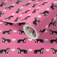 great dane black and white love hearts dog fabric hot  pink