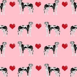great dane harlequin love hearts dog breed fabric pink