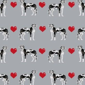 great dane harlequin love hearts dog breed fabric grey