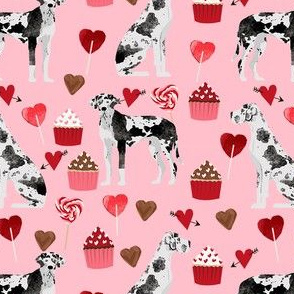 great dane harlequin valentines love hearts dog breed fabric pink