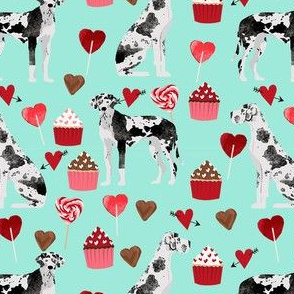great dane harlequin valentines love hearts dog breed fabric mint