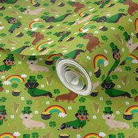 doxie leprechaun fabric - dachshund st patricks day design - lime