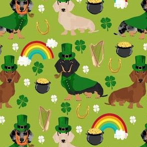 doxie leprechaun fabric - dachshund st patricks day design - lime
