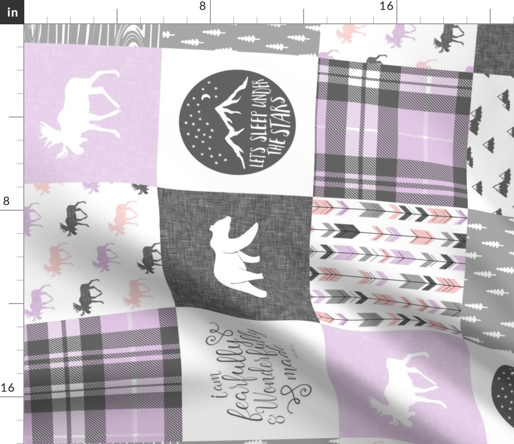 Fearfully and Wonderfully Made Patchwork Fabric || Purple & Grey