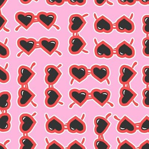 heart shaped glasses - red on pink
