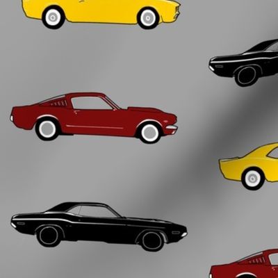 Classic Muscle Cars - yellow, black and burgandy