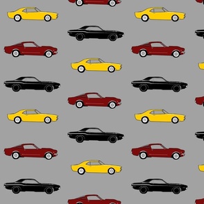Classic Muscle Cars - yellow, black and burgandy
