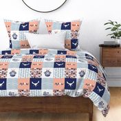 Swedish folk cats wholecloth quilt top V //  meow on flesh background