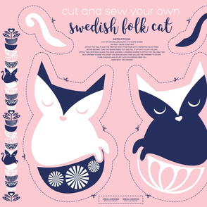Cut and sew your own swedish folk cat // pastel pink background