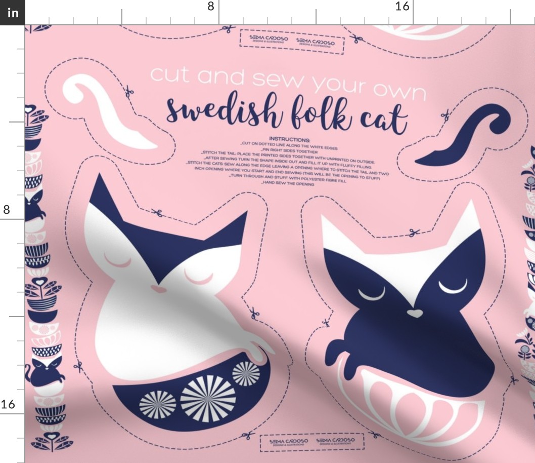 Cut and sew your own swedish folk cat // pastel pink background