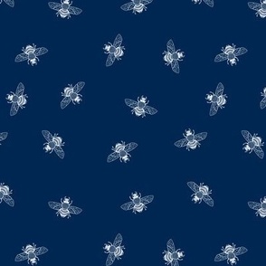 Little Ditsy Bees White on Navy // standard