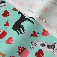 great dane mixed coat colors valentines day cupcakes hearts love dog fabric mint