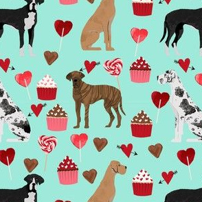 great dane mixed coat colors valentines day cupcakes hearts love dog fabric mint
