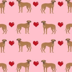 great dane tan love hearts dog fabric pink