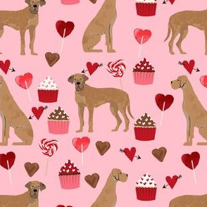 great dane tan valentines hearts love cupcakes dog breed fabric pink
