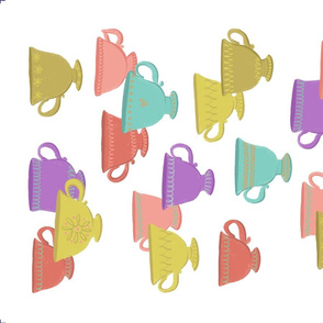 Retro Colourful Teacups Tea Towel