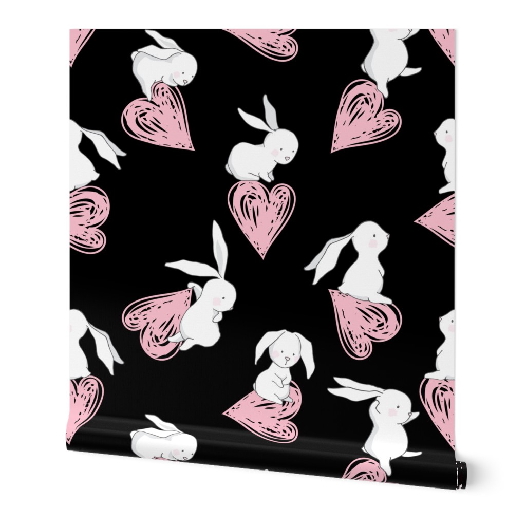 8" BUNNY LOVE PINK HEARTS BLACK