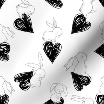 8" BUNNY LOVE BLACK HEARTS