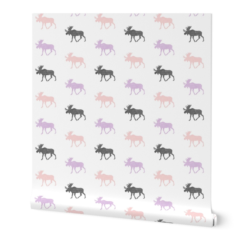 (small scale) moose coordinate - Fearfully and Wonderfully Made Patchwork Fabric || Purple, Pink, Grey 