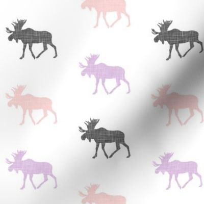 (small scale) moose coordinate - Fearfully and Wonderfully Made Patchwork Fabric || Purple, Pink, Grey 
