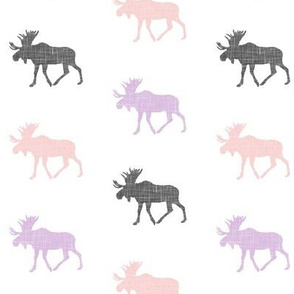 (small scale) moose coordinate - Fearfully and Wonderfully Made Patchwork Fabric || Purple, Pink, Grey 