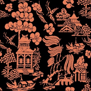 Chinoiserie Villages soki salmon on black