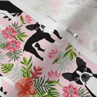 boston terrier dog fabric dogs and hawaiian floral design - pink