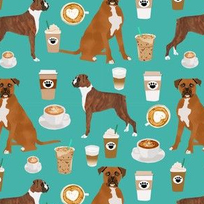 boxer dog coffee fabric - boxers  and coffees - turq