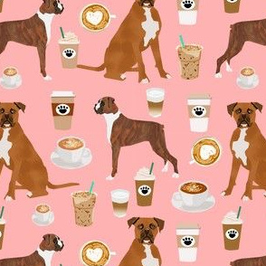 boxer dog coffee fabric - boxers  and coffees - pink