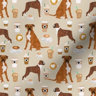 boxer dog coffee fabric - boxers  and coffees - tan