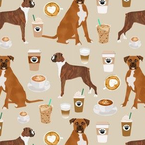 boxer dog coffee fabric - boxers  and coffees - tan