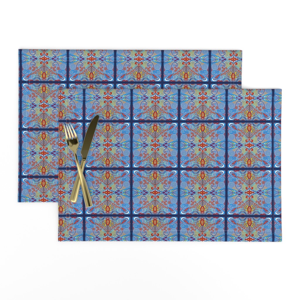 Blue Red and Yellow Spanish Tile Patchwork