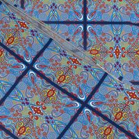 Blue Red and Yellow Spanish Tile Patchwork